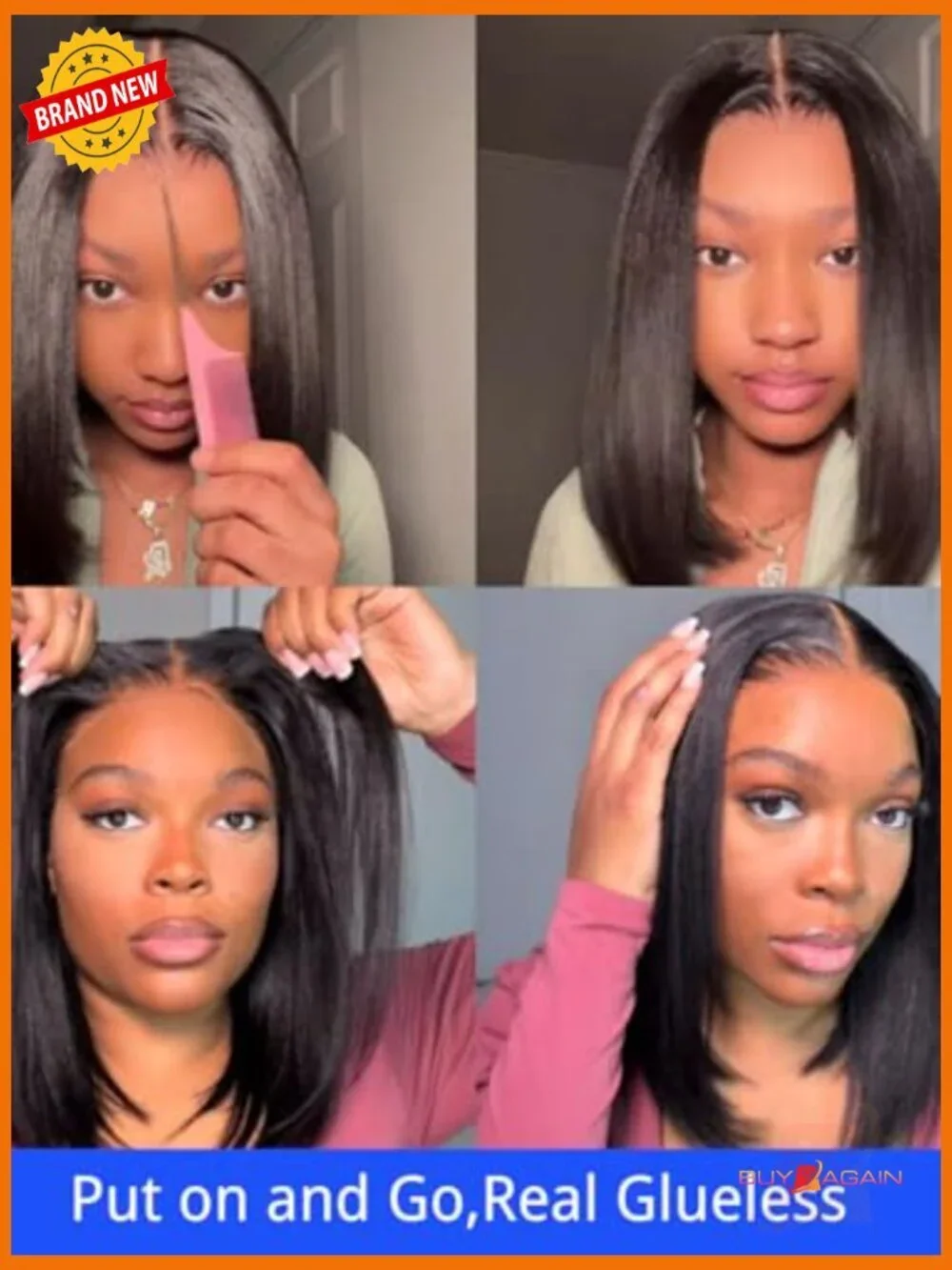 Human Hair Yaki Straight Bob Lace Front Wig Glueless Pre Cut